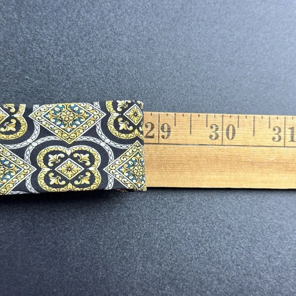 Christian Dior Silk Neck Tie Men Geometric Medallion Black Yellow Made in Canada